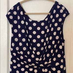 Super cute navy and white polka dot knit sheath